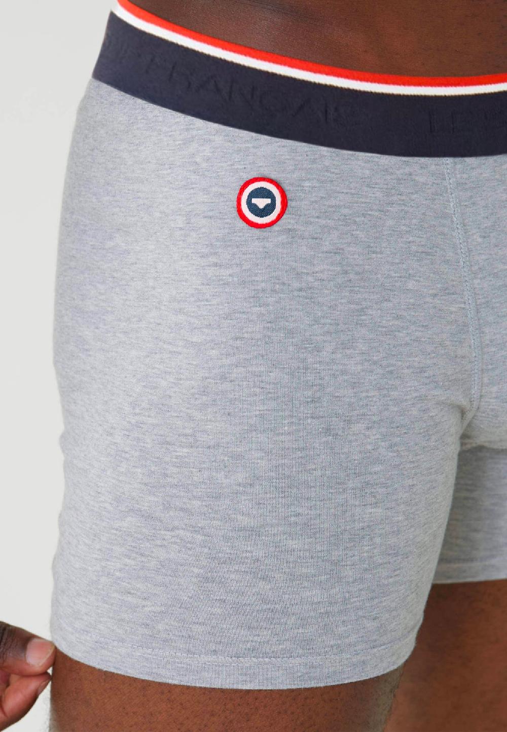 Le Slip Français Trio De Boxers Longs En Coton Pack Trio Boxer Michel Marinière Marine Gris Chiné