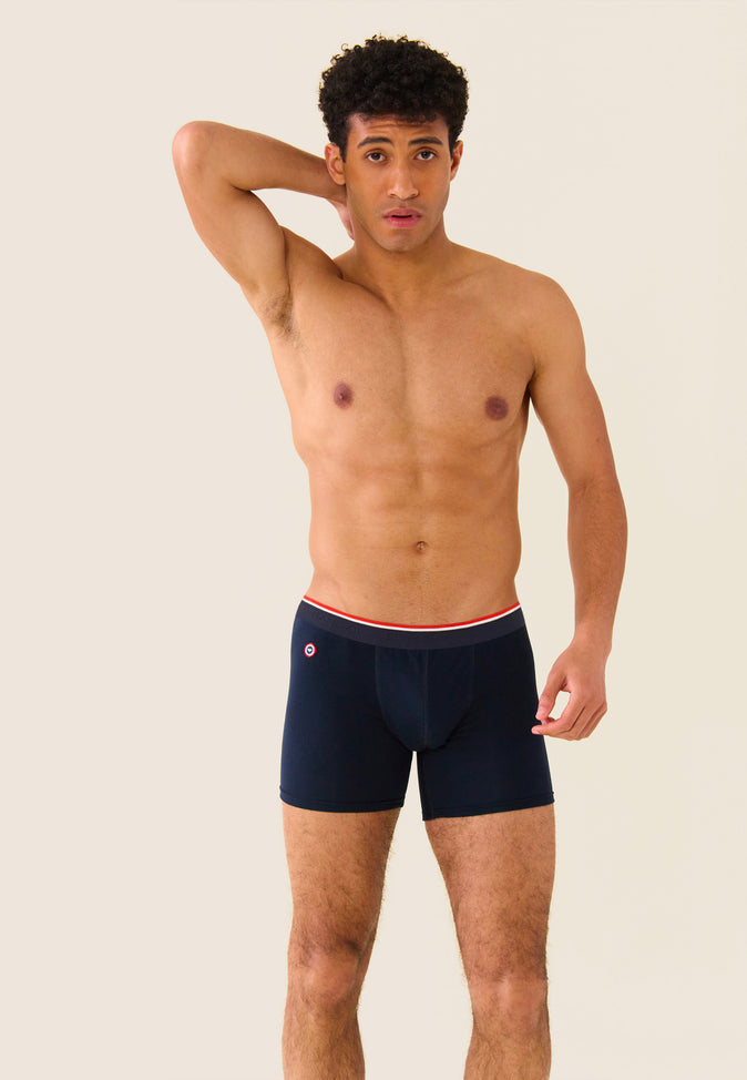 Le Slip Français Trio De Boxers Longs En Coton Pack Trio Boxer Michel Marinière Marine Gris Chiné
