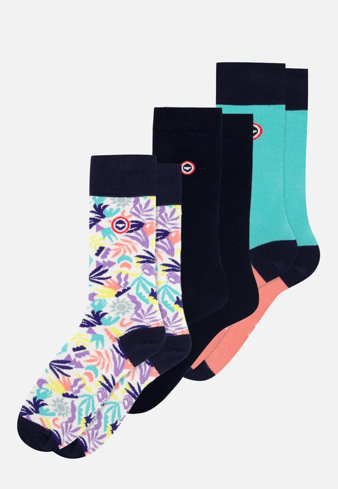 le slip français Trio de chaussettes mi-hautes Pack Lucas Mint Neon Pink Marine Little Jungle Viola