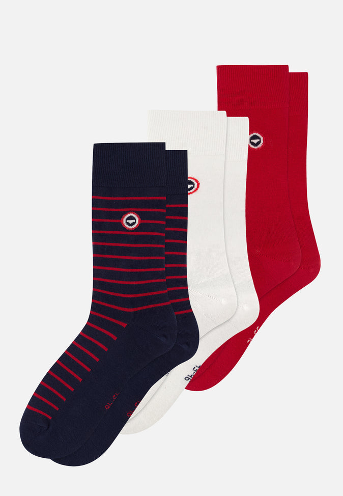 le slip français Trio de chaussettes mi-hautes Pack Trio Chaussette Robuste Rouge Raye Rouge Blanc