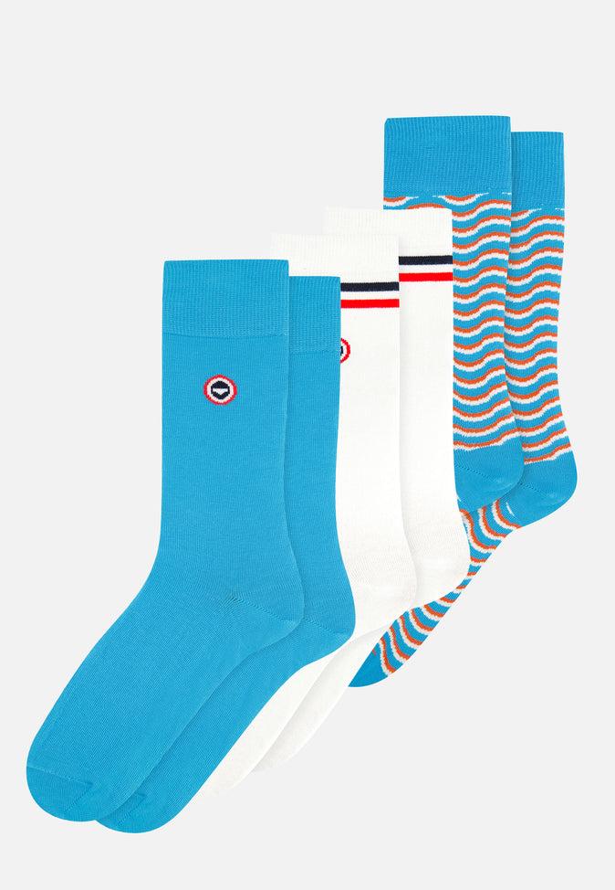 le slip français Trio de Chaussettes Mi-Hautes Pack trio Chaussettes Lucas Bleu Fluo Blanc Écume