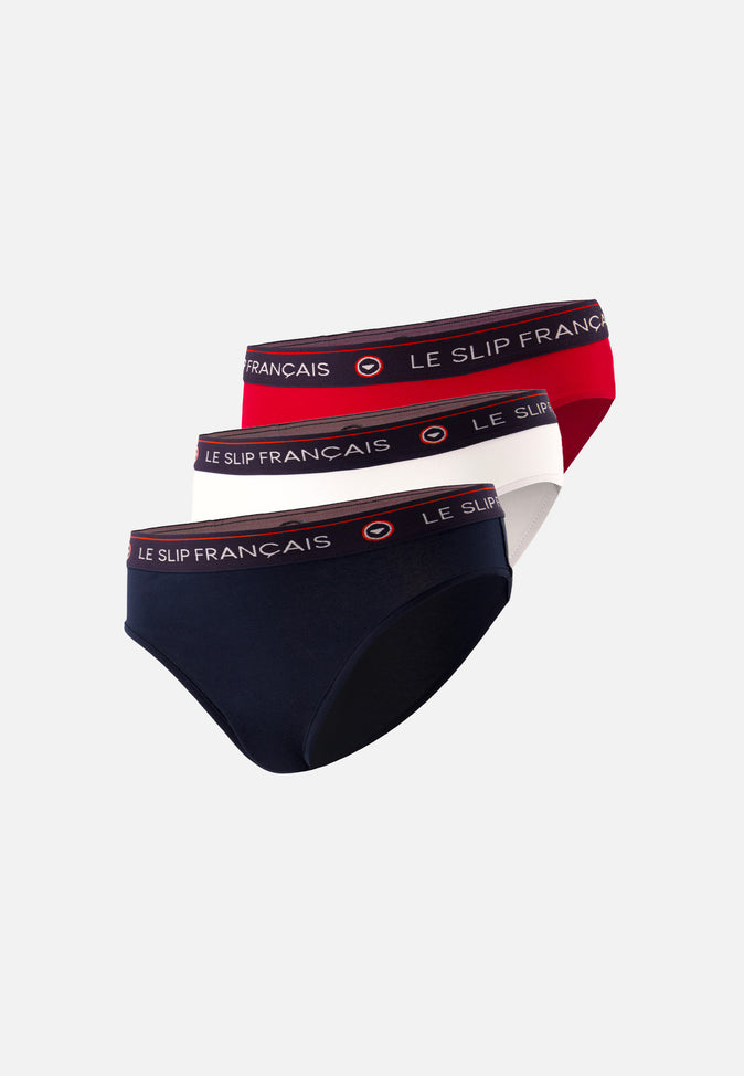 le slip français Trio de culottes en coton Pack Trio Culotte Rieuse Marine Blanc Rouge Cerise