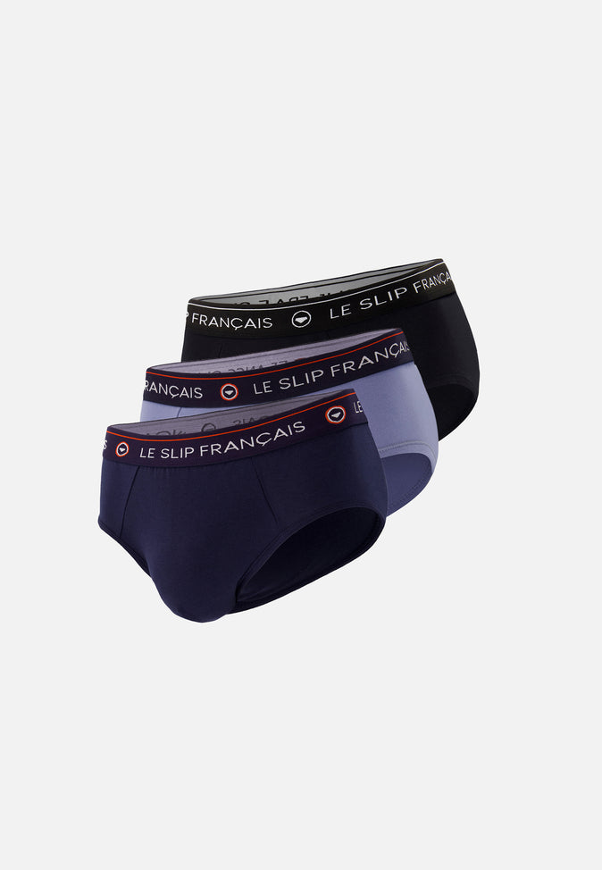 le slip français Trio de slips en coton Pack Trio Slip Intrépide Marine Noir Bleu Jean