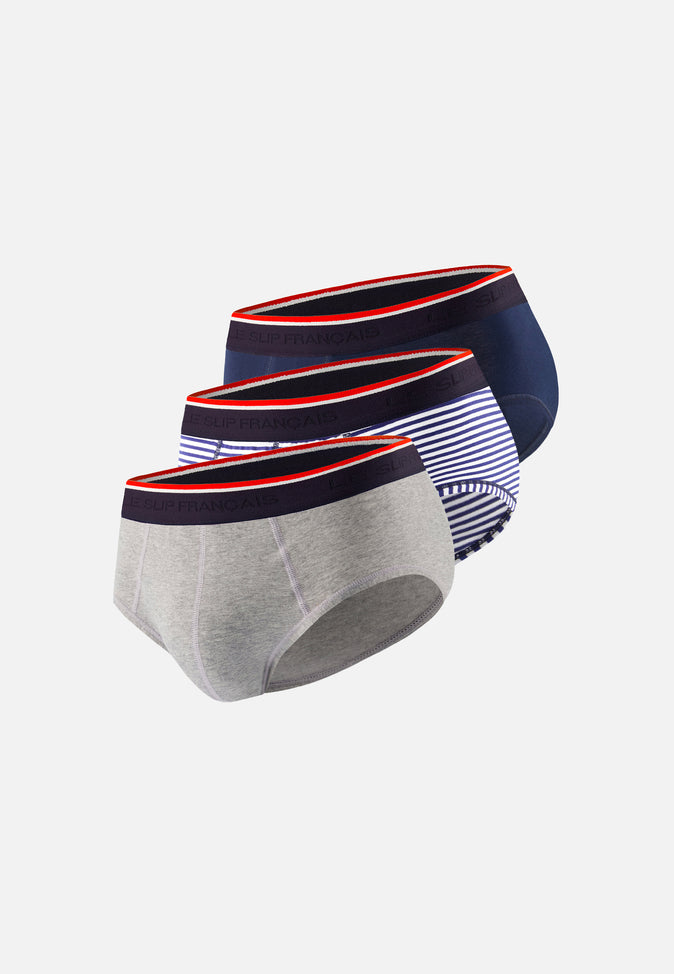 le slip français Trio de slips en coton Pack Trio Slip Terrible Marinière Marine Gris