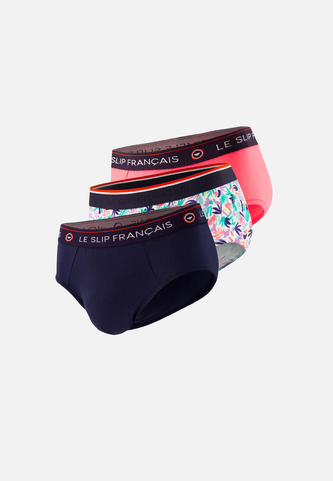 le slip français Trio de slips en coton Pack Trio Slips Terrible Marine Néon Pink Intrépide Little Jungle