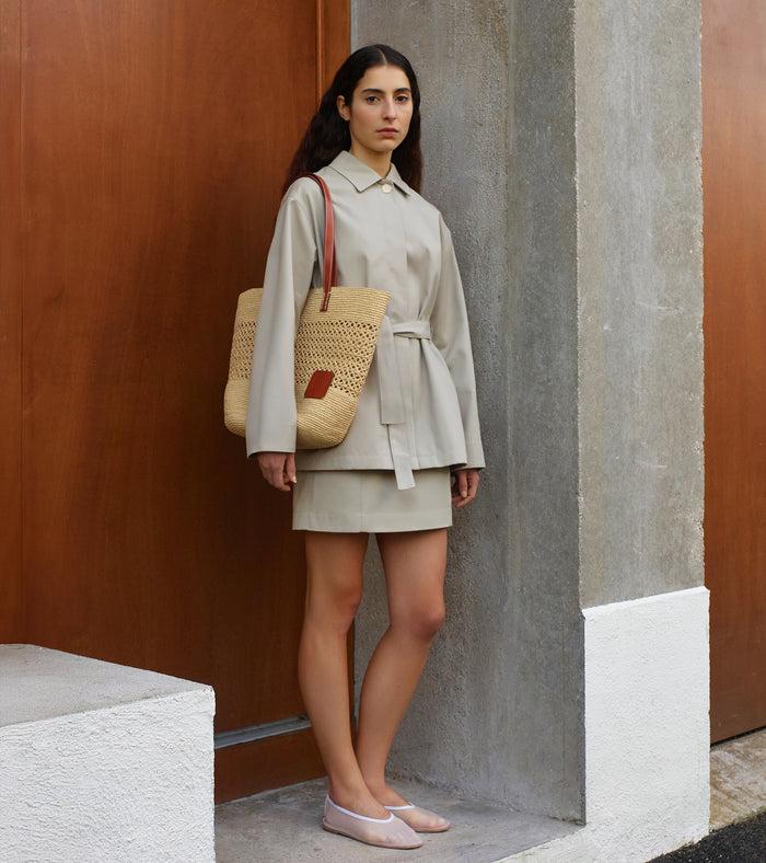 Le Tanneur Grand Sac Cabas En Cuir Lisse Semi-végétal Et Raphia