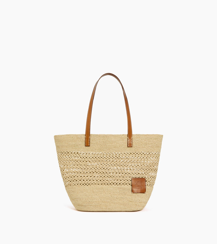 Le Tanneur Grand Sac Cabas En Cuir Lisse Semi-végétal Et Raphia