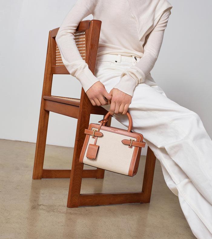 Le Tanneur Petit Sac à Main En Toile Coton Et Cuir Lisse