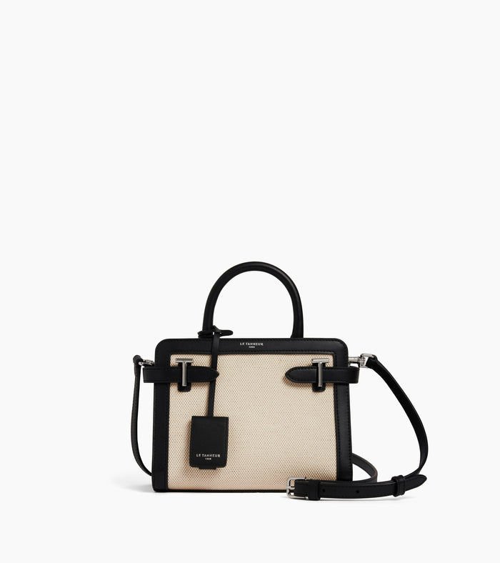 le tanneur petit sac à main en toile coton et cuir lisse