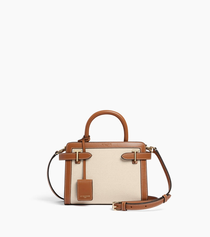 le tanneur petit sac à main en toile coton et cuir lisse
