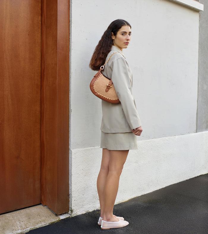Le Tanneur Petit Sac Bandoulière Effet Raphia Et Cuir Lisse