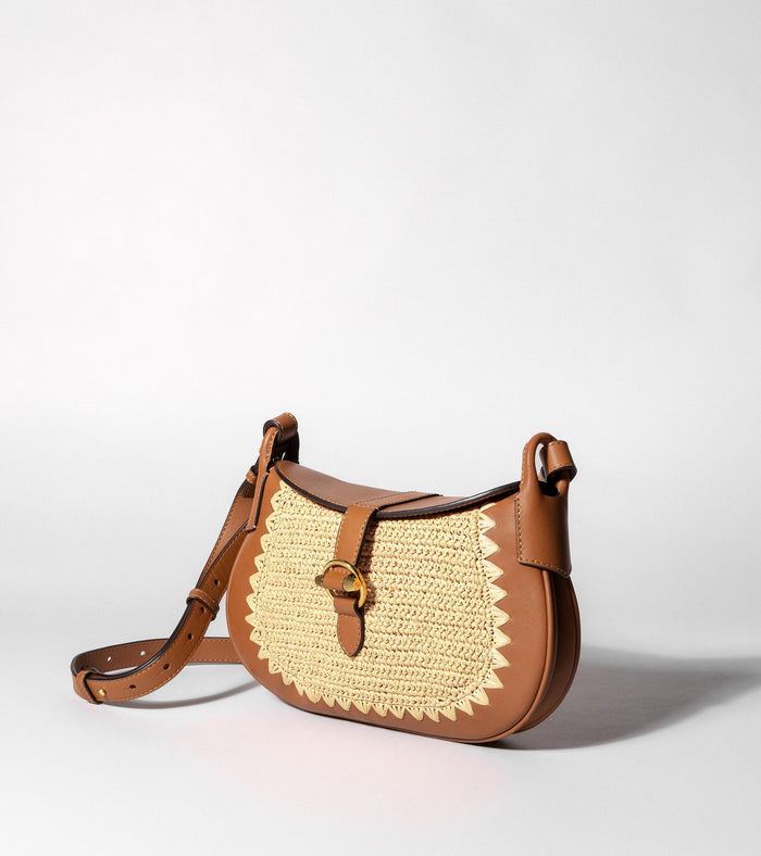 le tanneur petit sac bandoulière effet raphia et cuir lisse