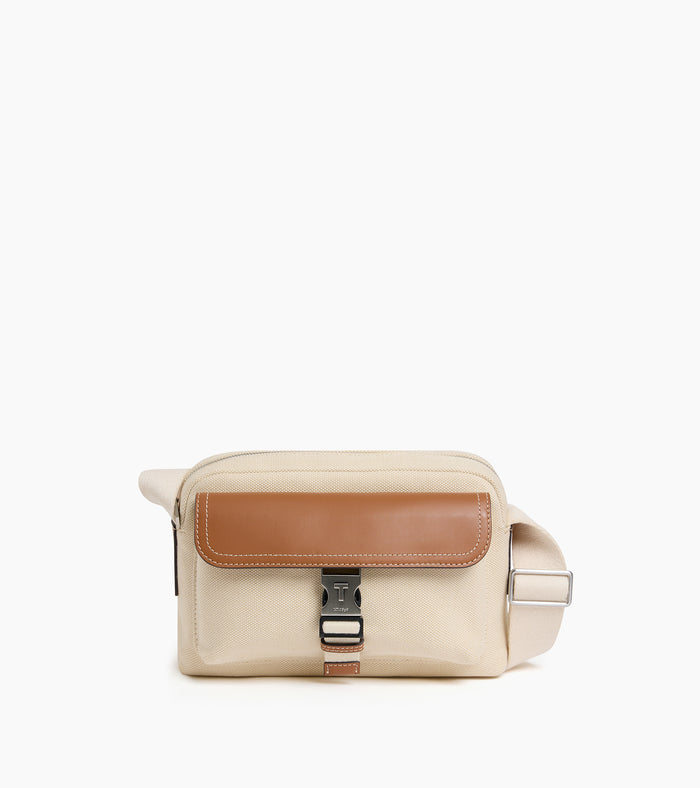 le tanneur petit sac bandoulière en toile coton et cuir lisse semi-végétal