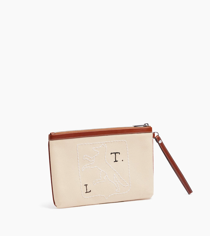 Le Tanneur Pochette Zippée En Cuir Semi-végétal Et Toile Coton