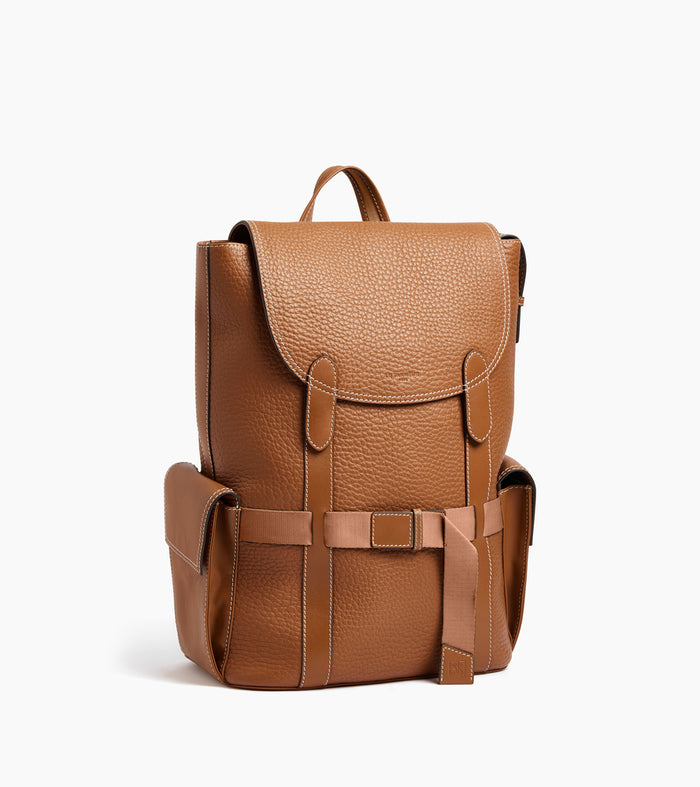 Le Tanneur Sac à Dos à Rabat En Cuir Grain Buffle Et Cuir Lisse