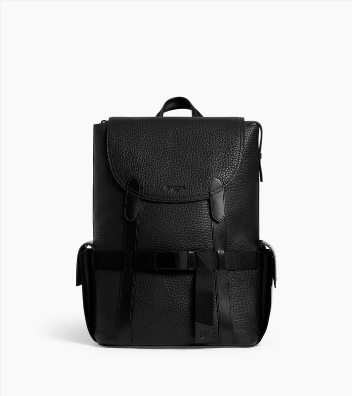 le tanneur sac à dos à rabat en cuir grain buffle et cuir lisse