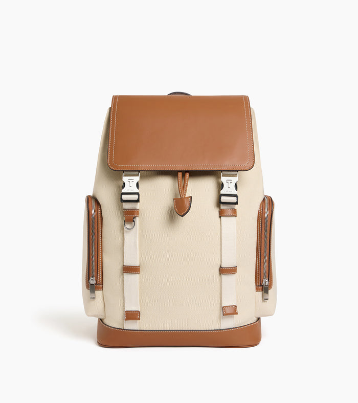 le tanneur sac à dos à rabat en toile coton et cuir lisse semi-végétal