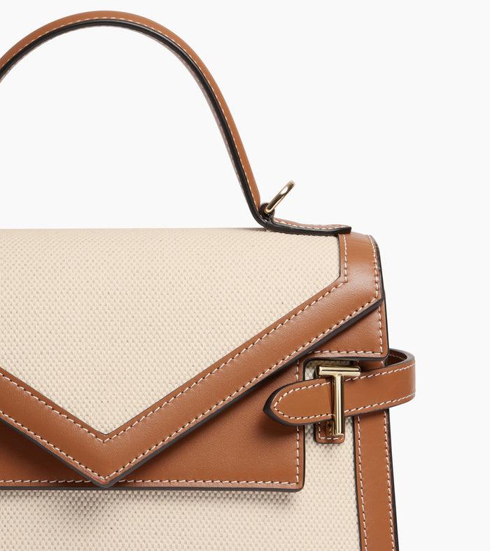 Le Tanneur Sac à Main Double Rabat Moyen Modèle En Toile Coton Et Cuir Lisse