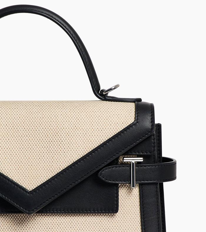 Le Tanneur Sac à Main Double Rabat Moyen Modèle En Toile Coton Et Cuir Lisse