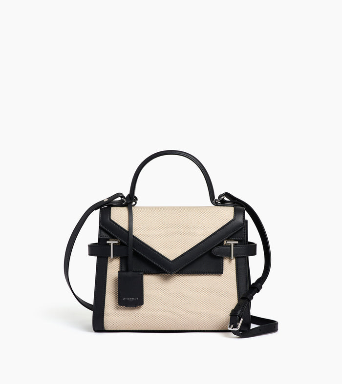 le tanneur sac à main double rabat moyen modèle en toile coton et cuir lisse