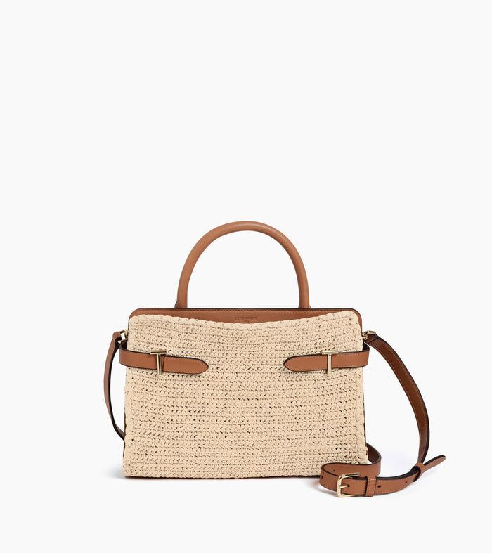 Le Tanneur Sac à Main Moyen Modèle Effet Raphia Et Cuir Lisse