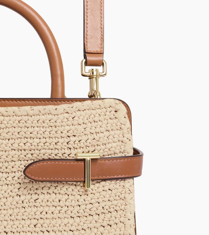 Le Tanneur Sac à Main Moyen Modèle Effet Raphia Et Cuir Lisse