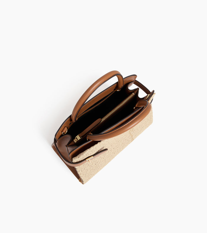 Le Tanneur Sac à Main Moyen Modèle Effet Raphia Et Cuir Lisse