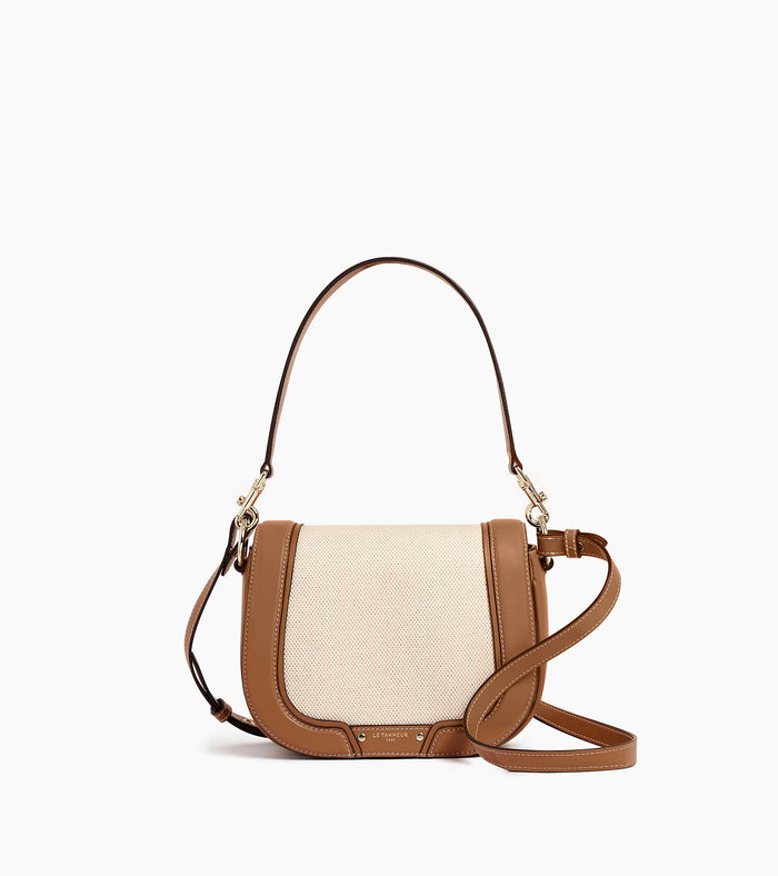 le tanneur sac bandoulière moyen modèle en toile coton et cuir lisse