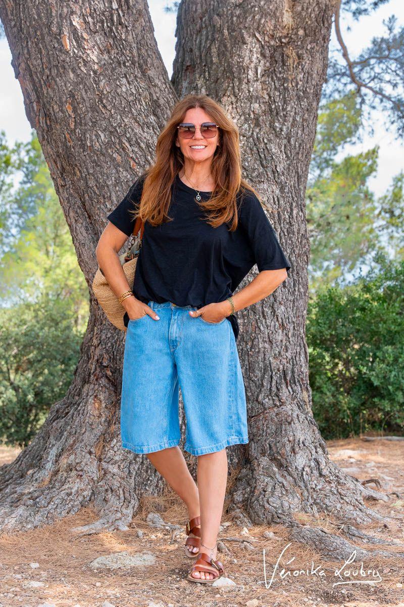 le temps des cerises Bermuda Anaïs en jeans bleu by Véronika Loubry