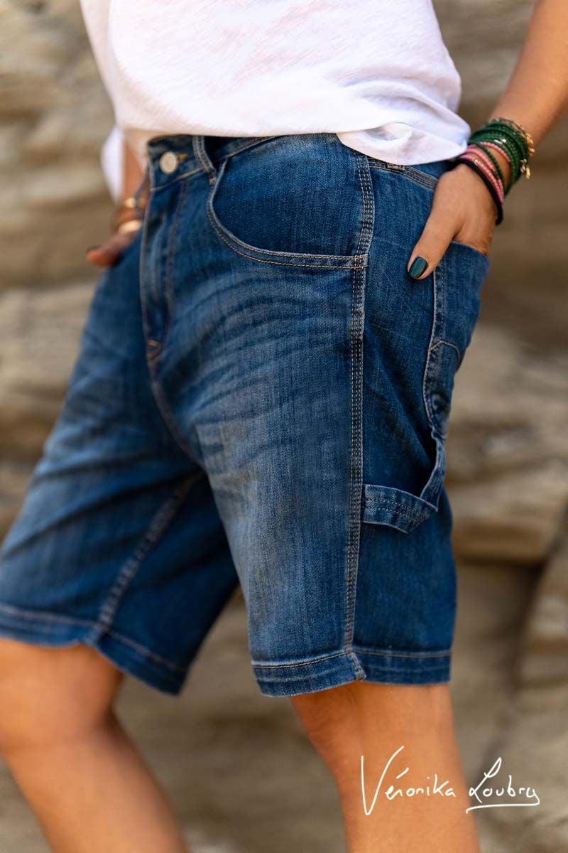 Le Temps Des Cerises Bermuda Charpentier En Jeans Bleu By Véronika Loubry