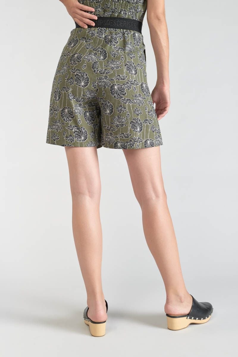 Le Temps Des Cerises Bermuda Fost Kaki à Motif Fleuri