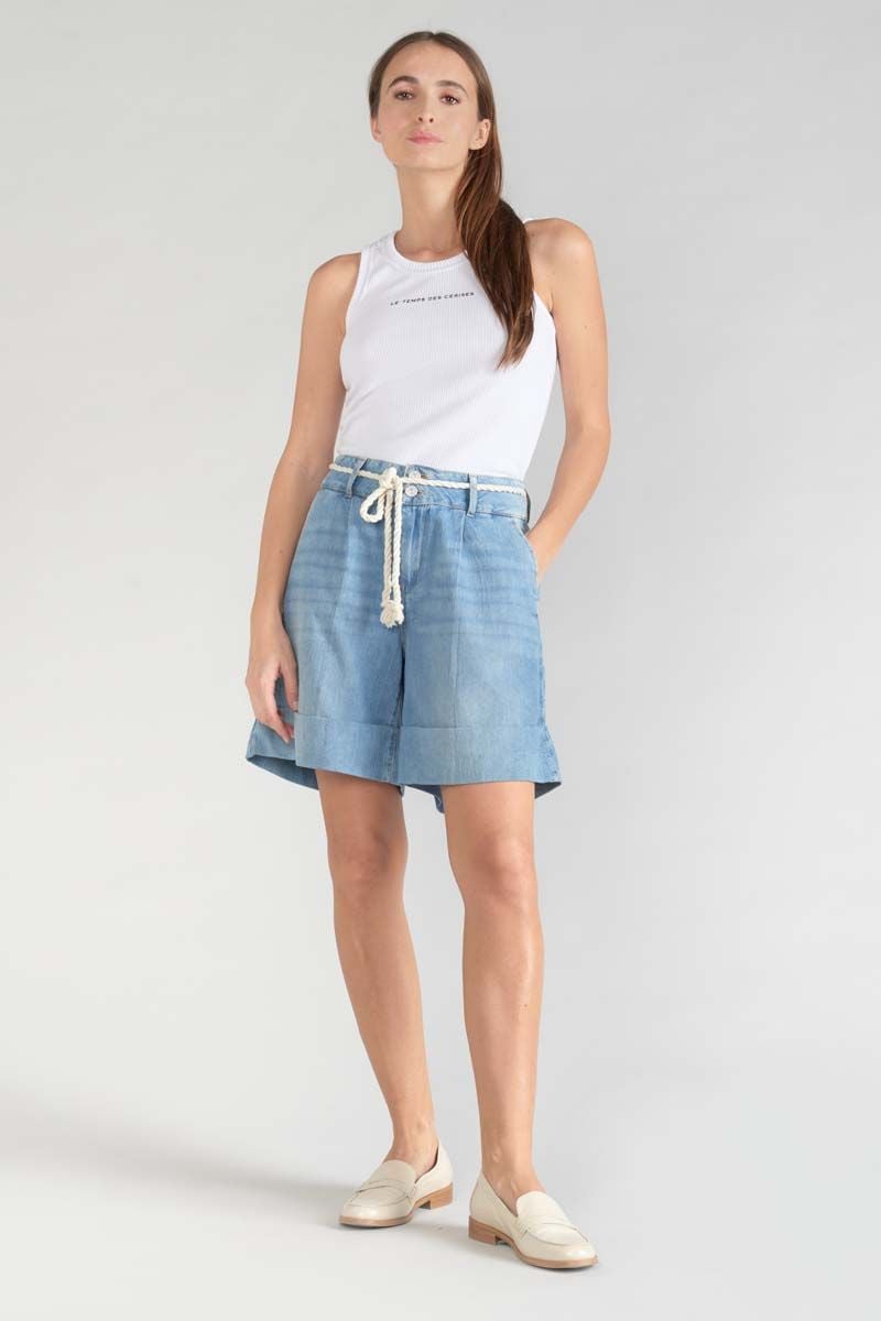 Le Temps Des Cerises Bermuda Hellia En Jeans Bleu Clair