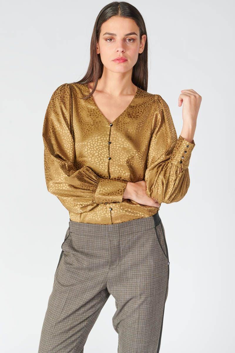 le temps des cerises Blouse Capria en jacquard doré