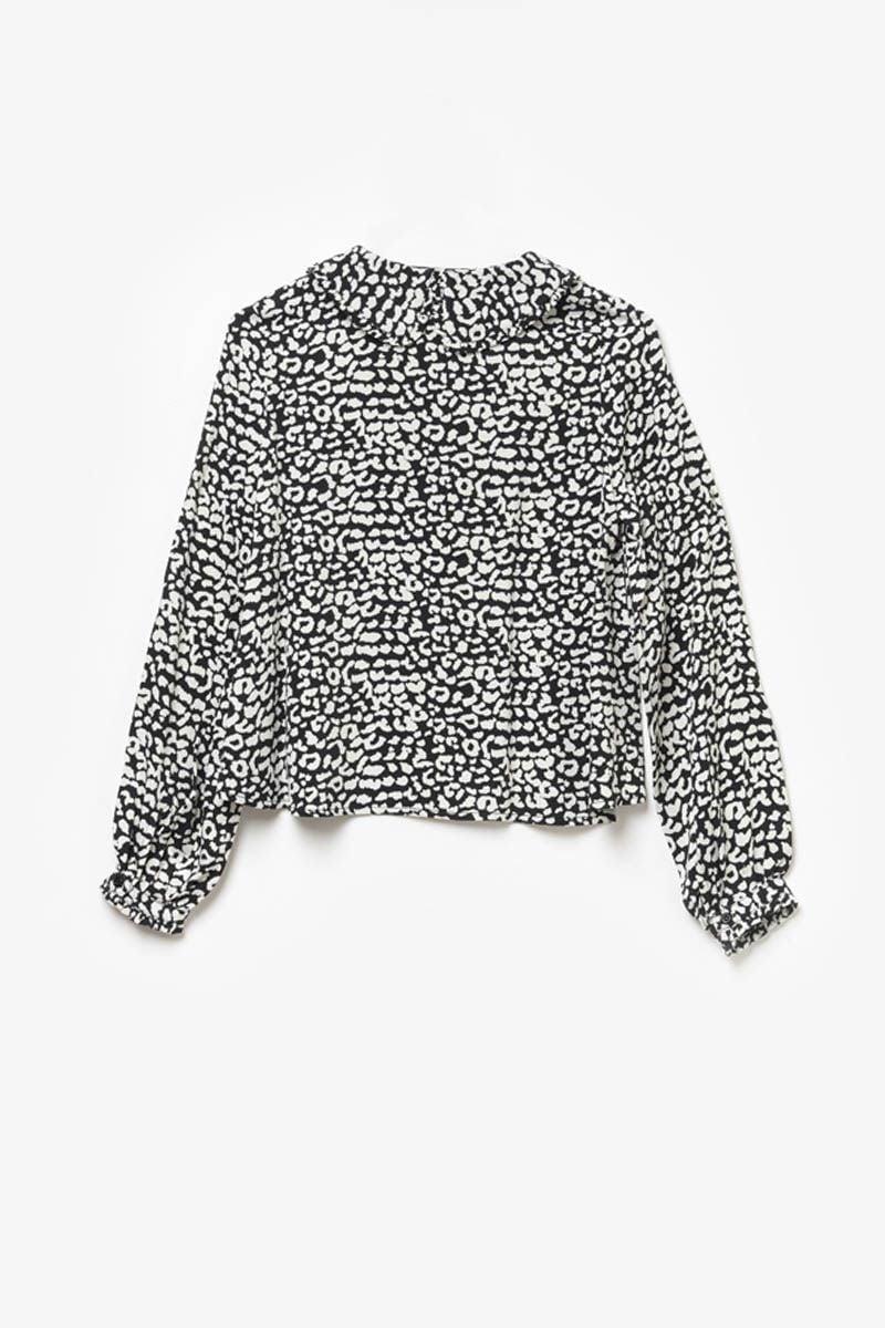 Le Temps Des Cerises Blouse Chamagi à Motif Léopard Noir