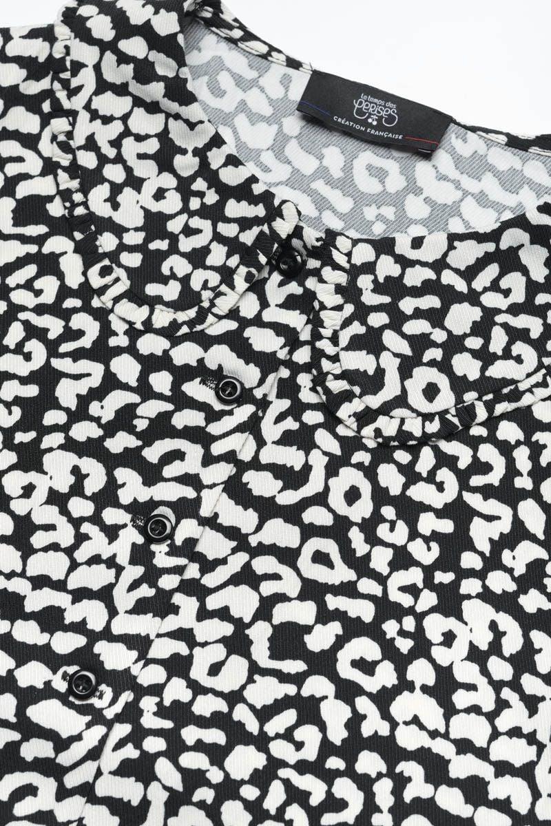 Le Temps Des Cerises Blouse Chamagi à Motif Léopard Noir