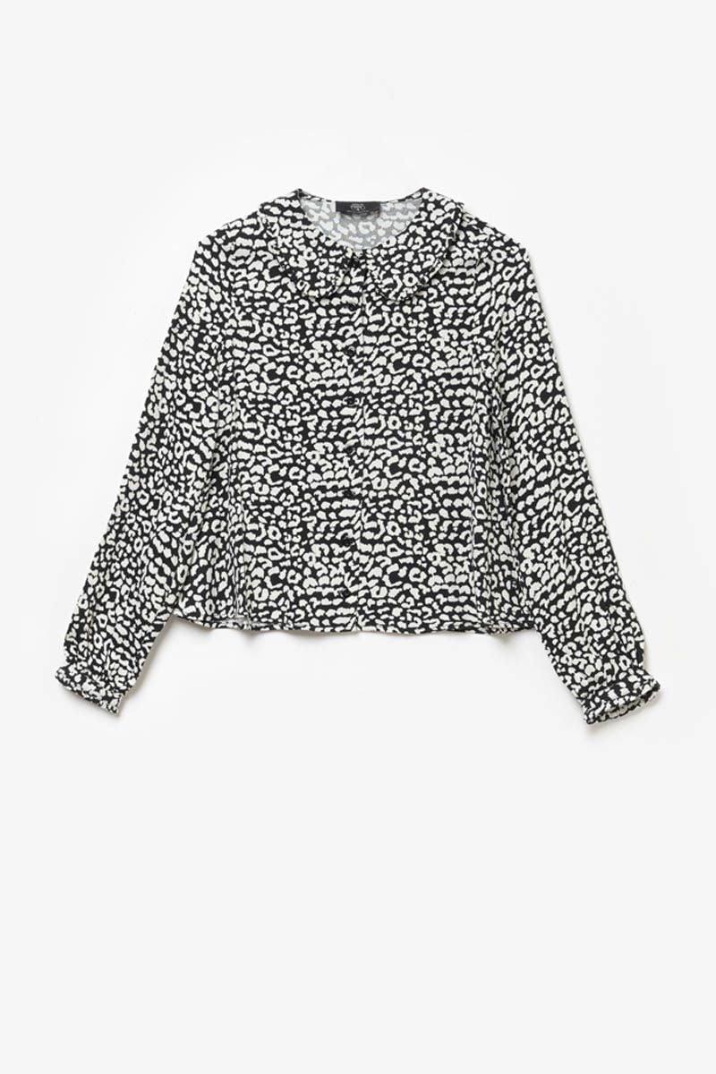 le temps des cerises Blouse Chamagi à motif léopard noir