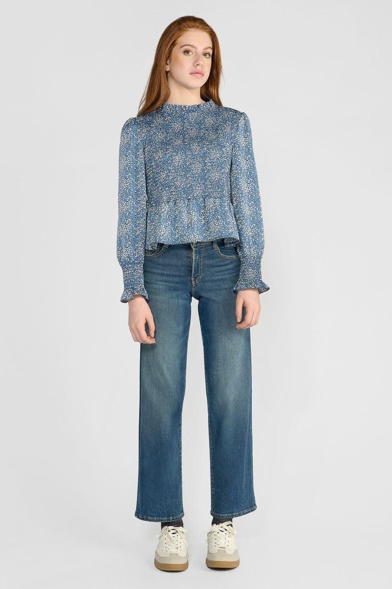 Le Temps Des Cerises Blouse Divegi Bleue à Motif Fleuri