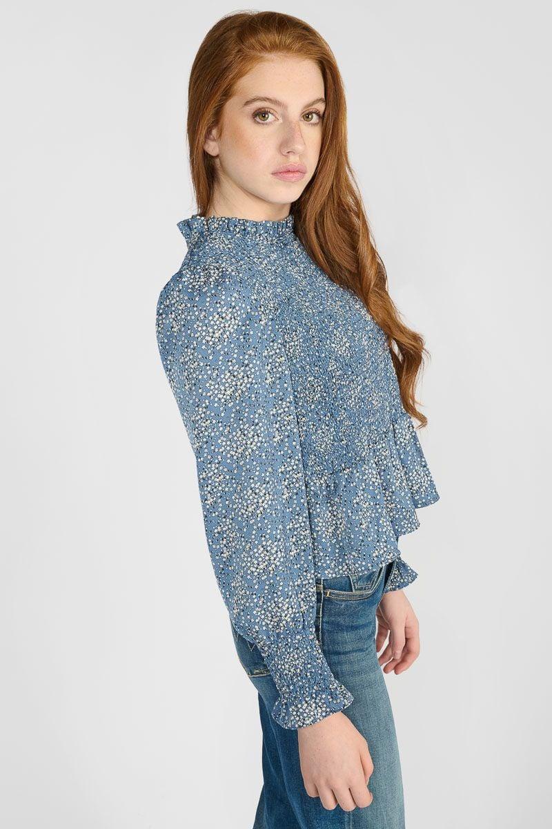 Le Temps Des Cerises Blouse Divegi Bleue à Motif Fleuri