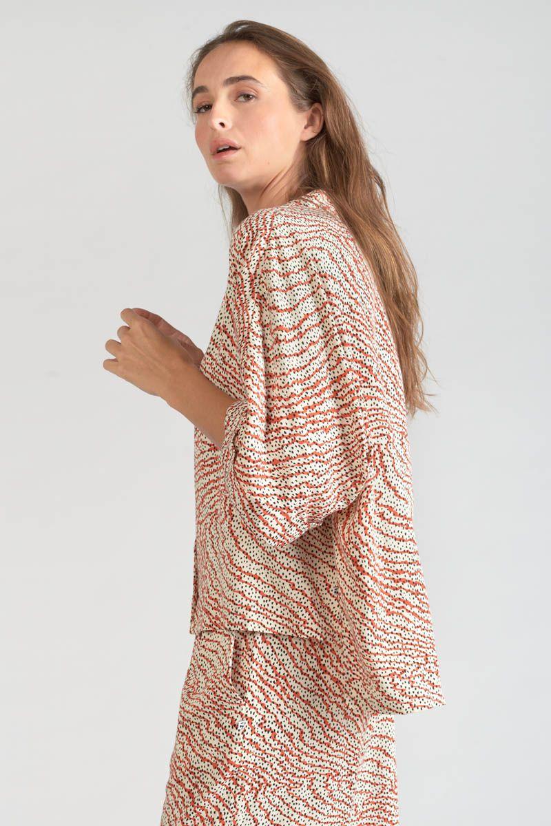 Le Temps Des Cerises Blouse Freila à Motif Orange Et Noir