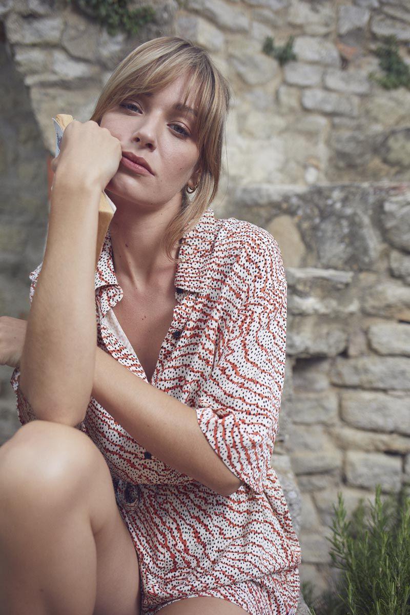 le temps des cerises Blouse Freila à motif orange et noir