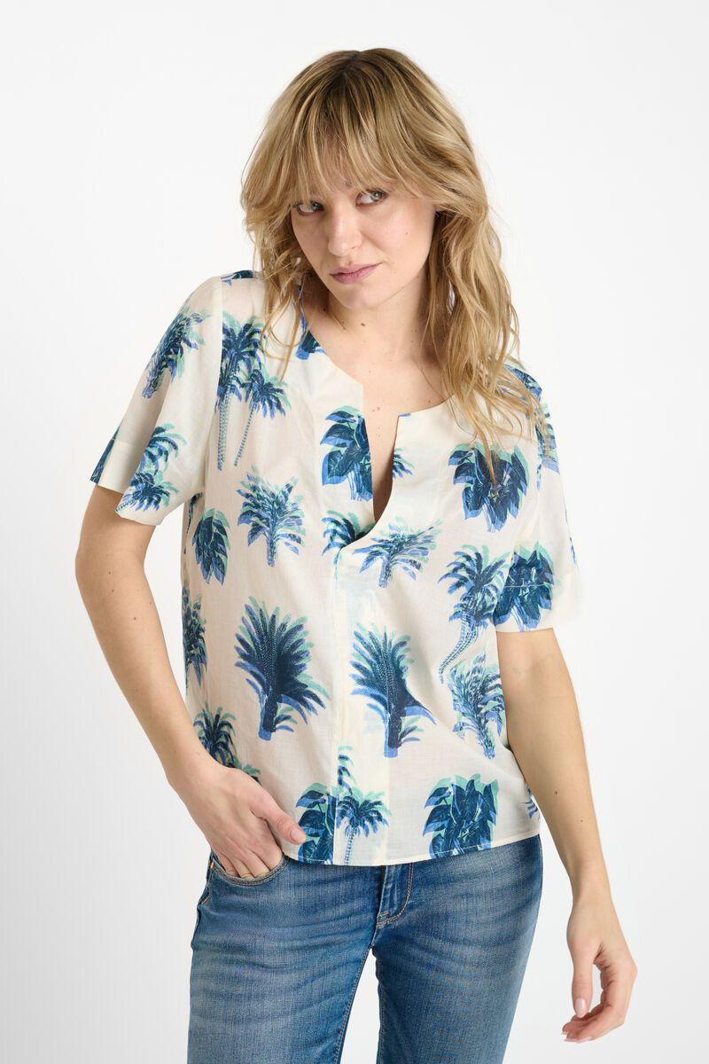 Le Temps Des Cerises Blouse Hope Blanche à Motif Palmier