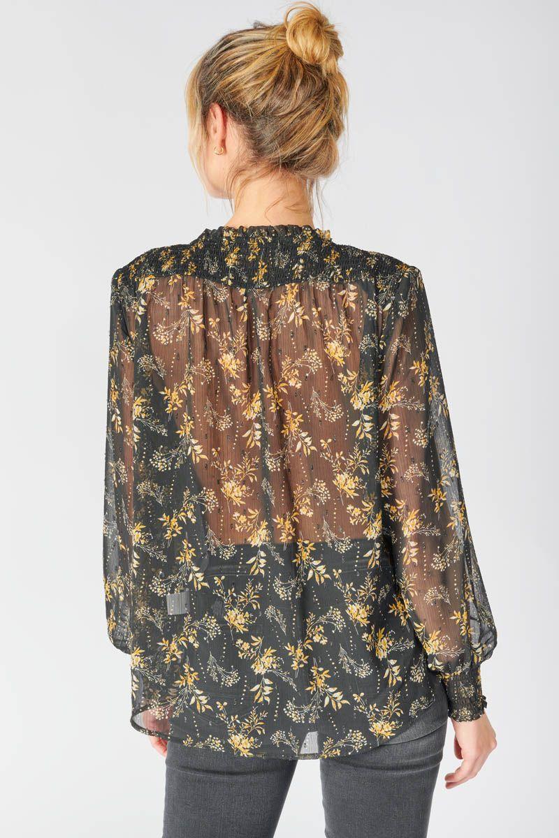 Le Temps Des Cerises Blouse Ioshi Noire à Motif Floral