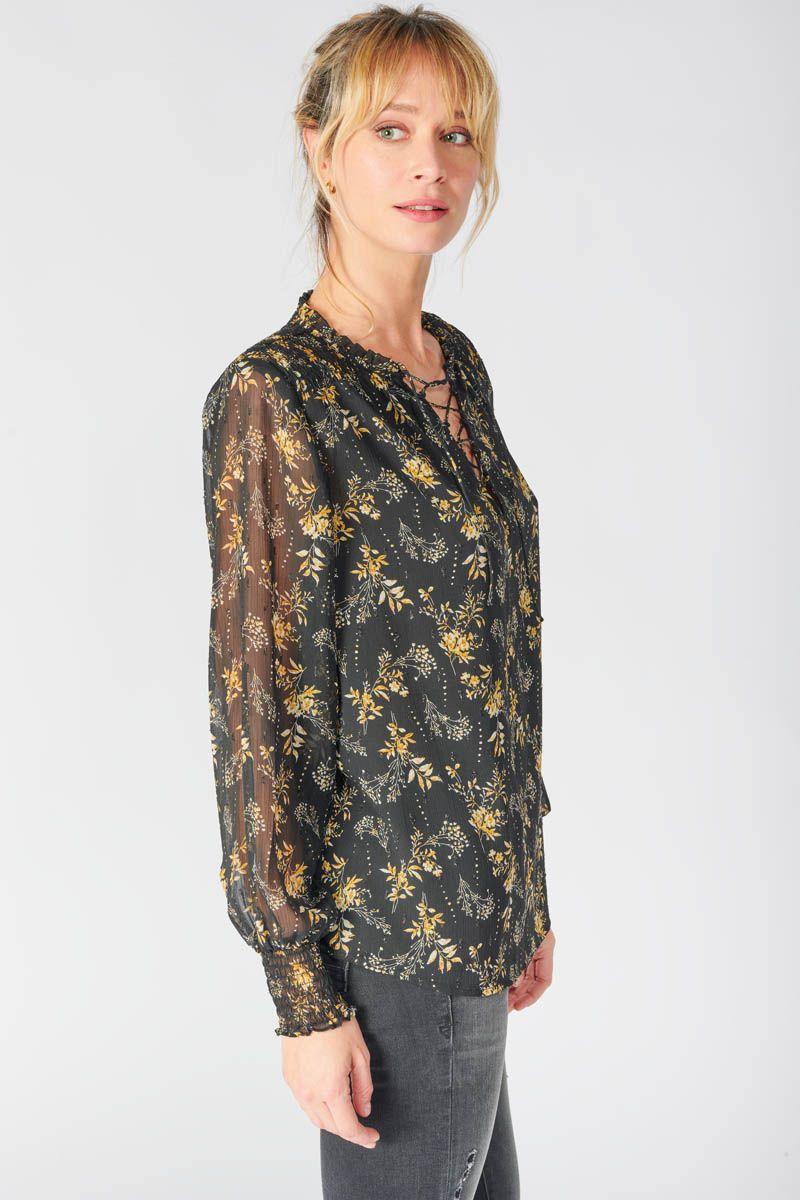 Le Temps Des Cerises Blouse Ioshi Noire à Motif Floral