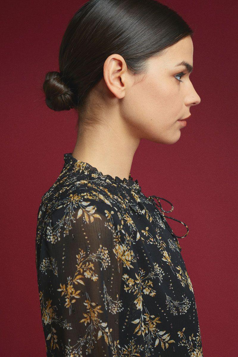 le temps des cerises Blouse Ioshi noire à motif floral
