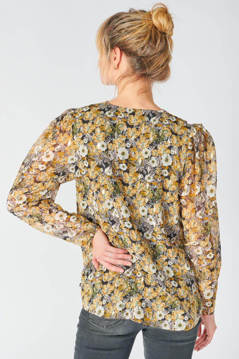 Le Temps Des Cerises Blouse Latin à Motif Fleuri Ocre