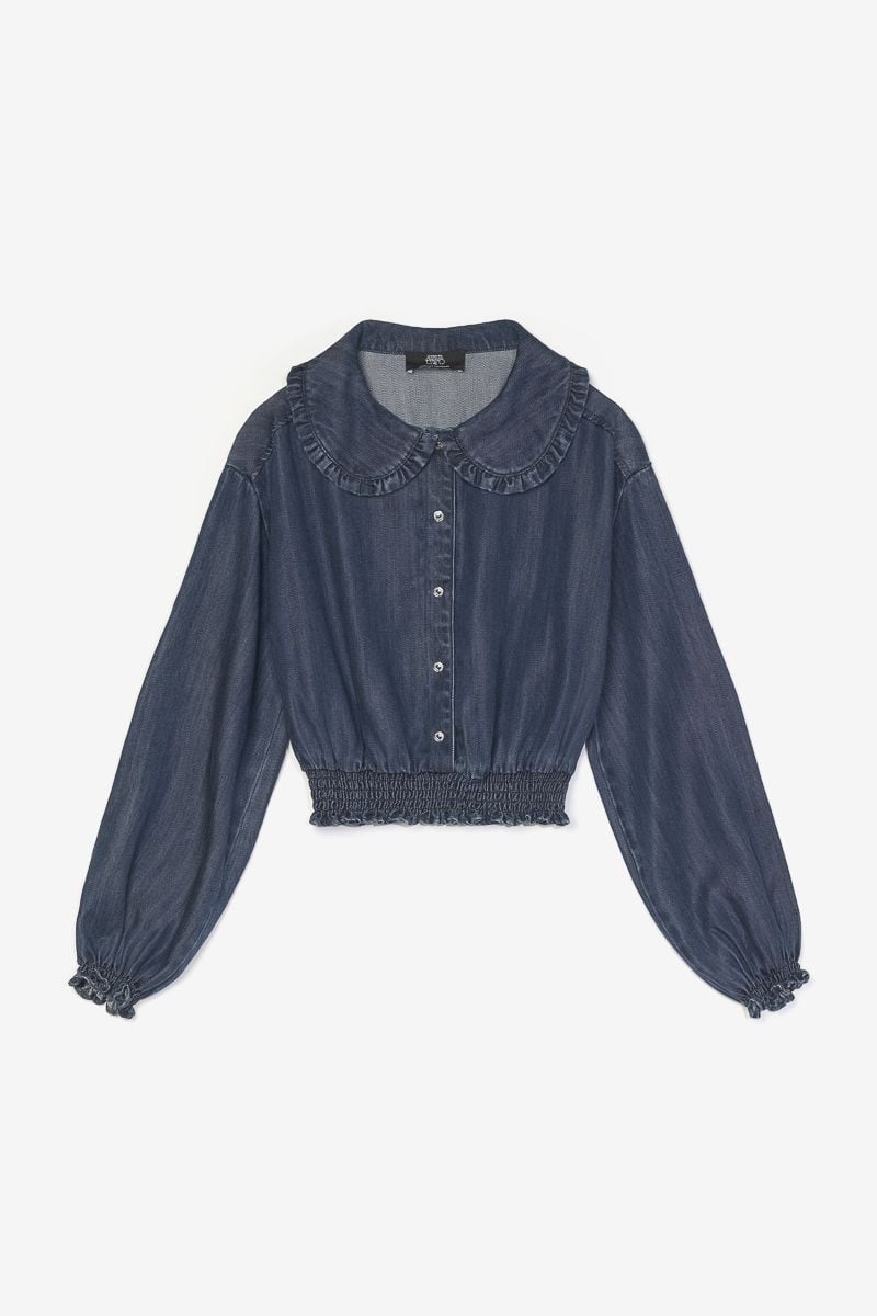 Le Temps Des Cerises Blouse Macchigi En Tencel Bleu