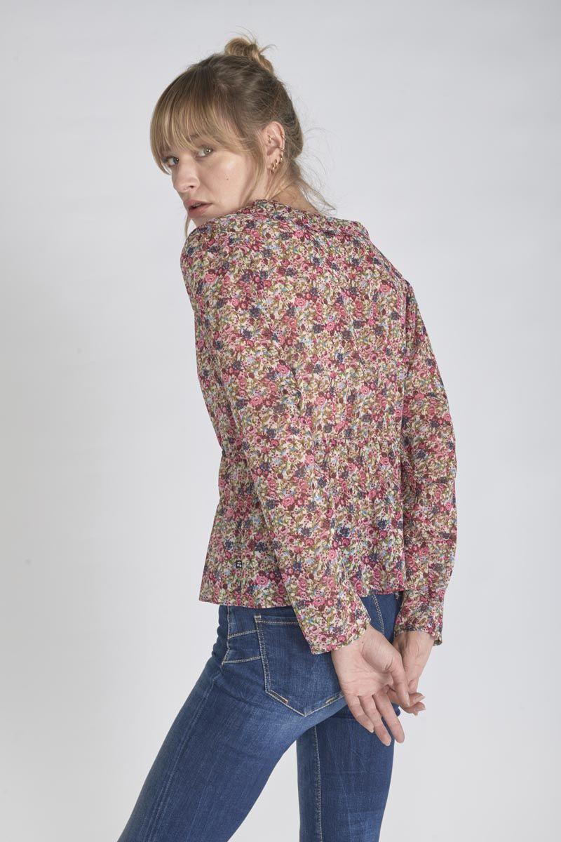 Le Temps Des Cerises Blouse Magda à Motif Fleuri Rose
