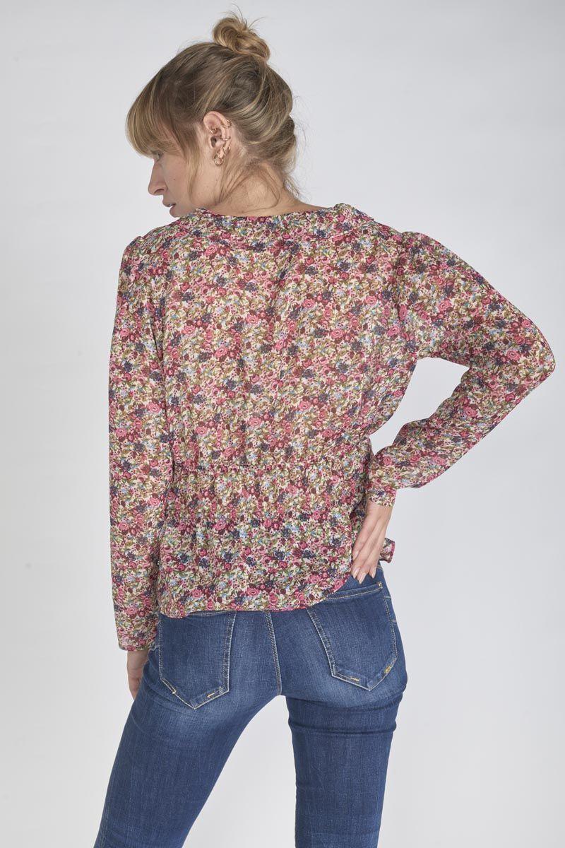 Le Temps Des Cerises Blouse Magda à Motif Fleuri Rose