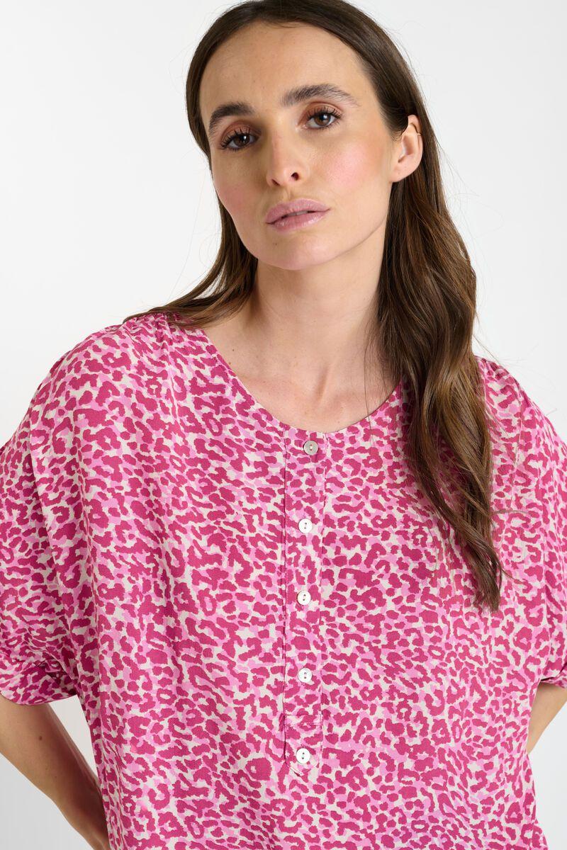 Le Temps Des Cerises Blouse Mambo Rose à Motif Animalier