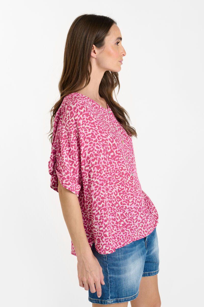 Le Temps Des Cerises Blouse Mambo Rose à Motif Animalier